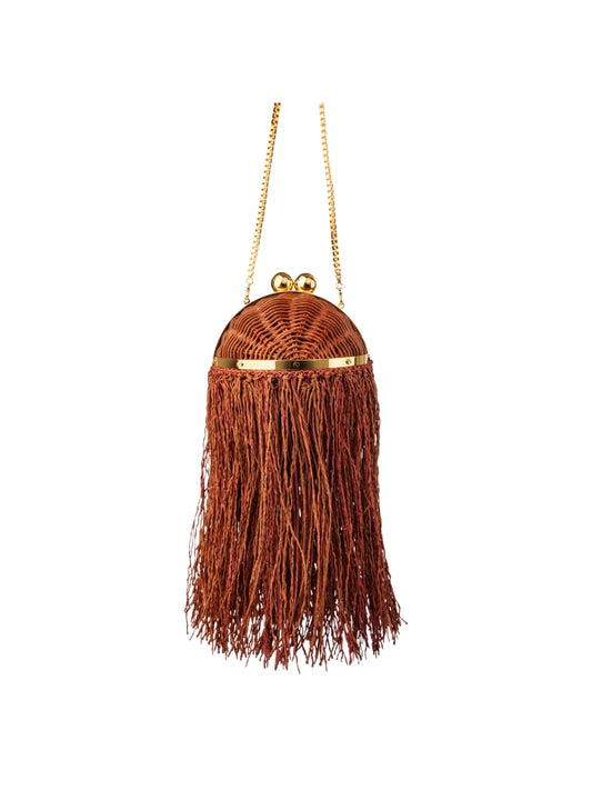 Brown Mini Rattan w/ Raffia Bag