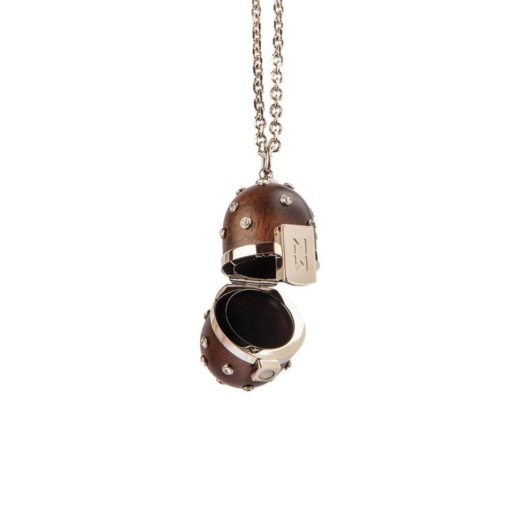 Pill Wood Silver Crystal Pendant