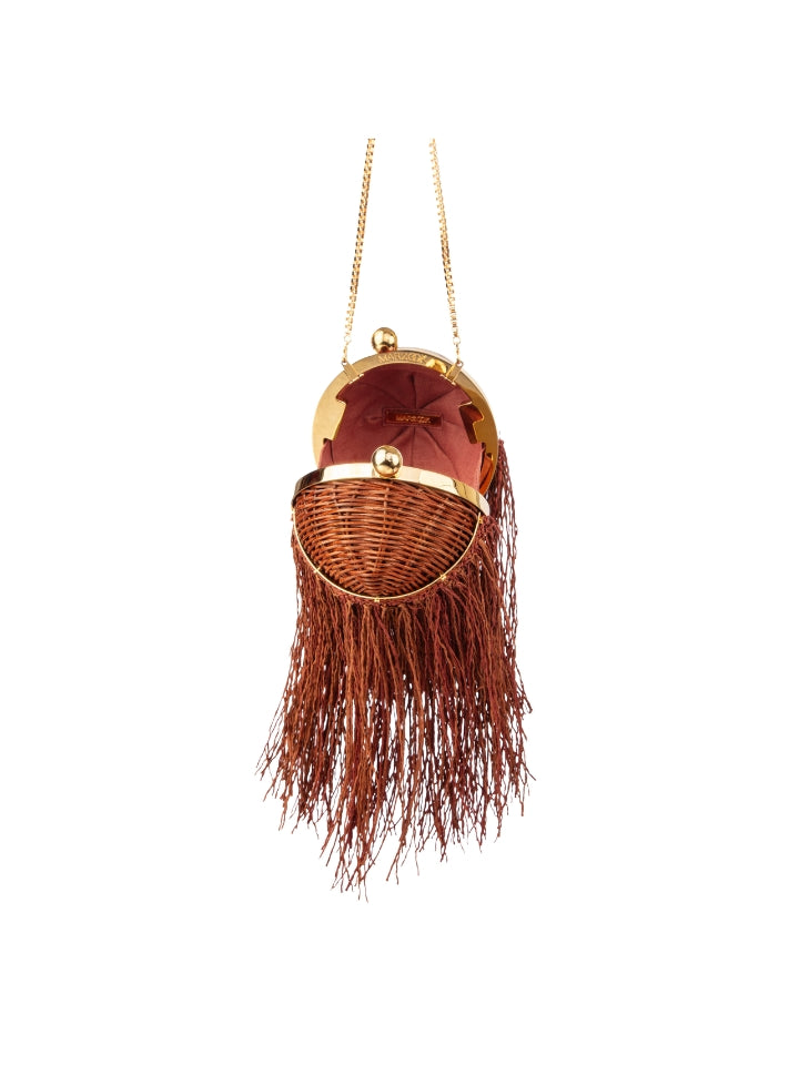 Brown Mini Rattan w/ Raffia Bag