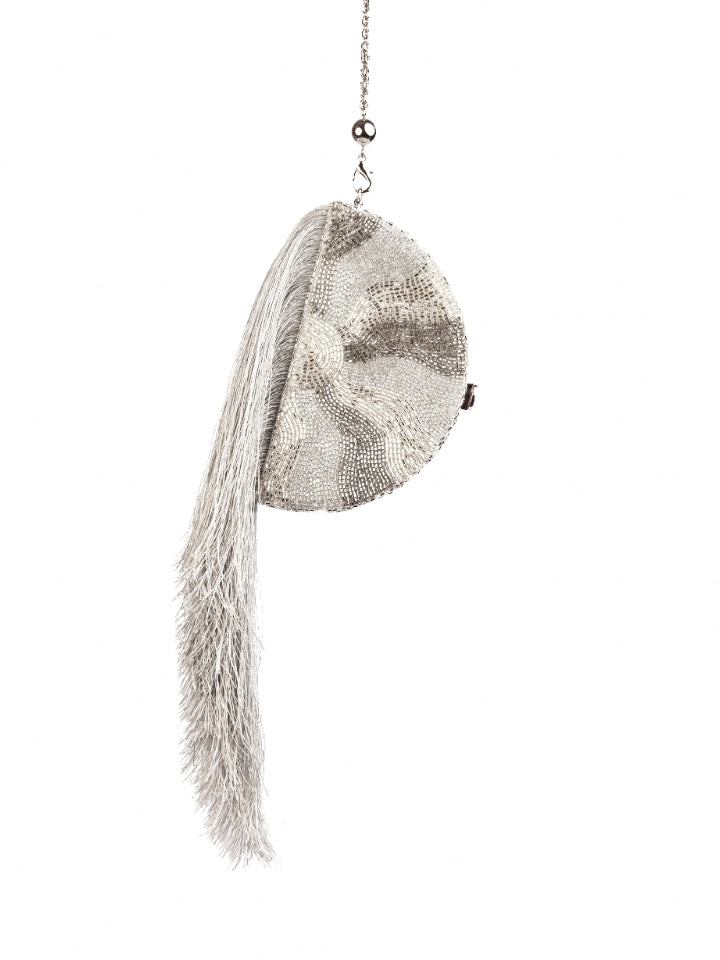 Fan Embroidered Tassel - Silver