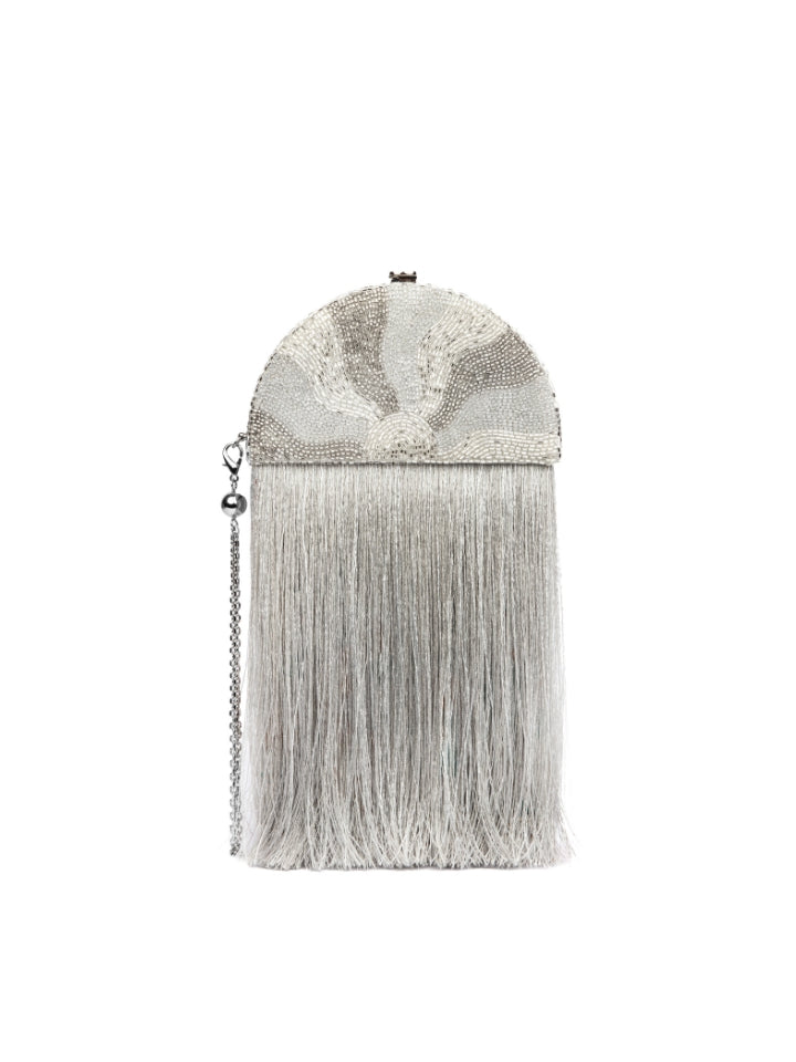 Fan Embroidered Tassel - Silver