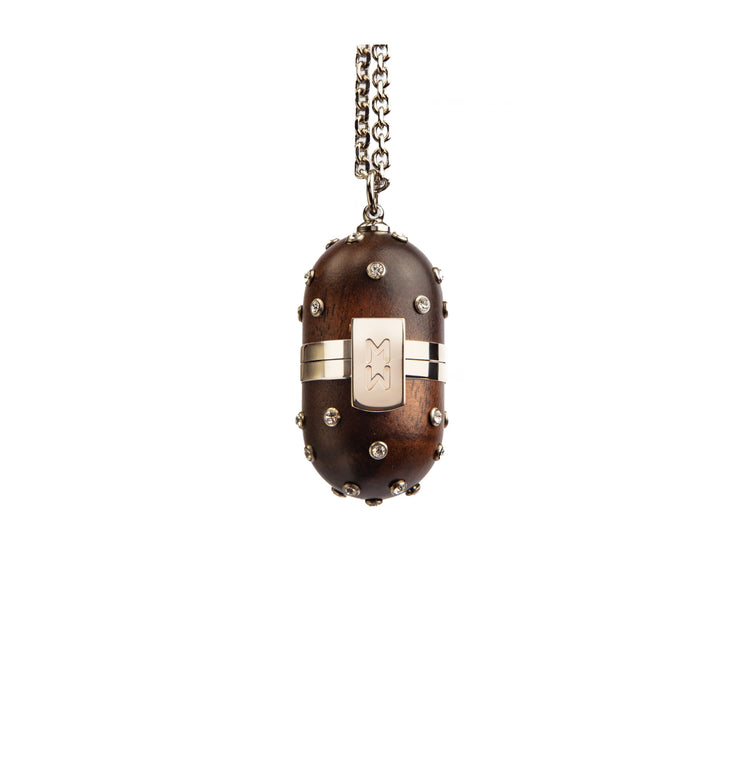 Pill Wood Silver Crystal Pendant