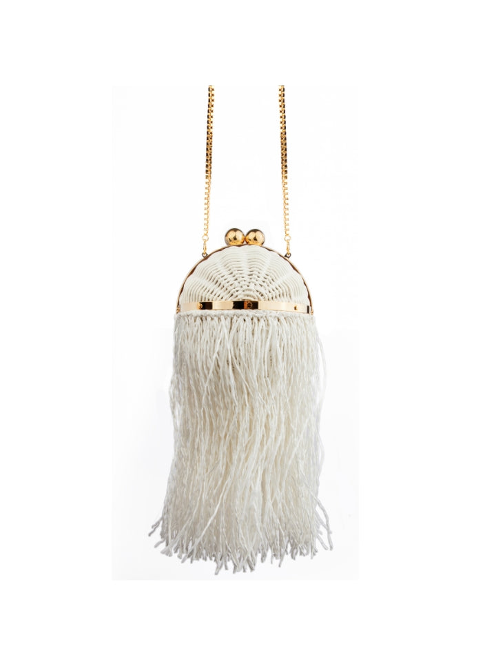 White Mini Rattan w/ Raffia Bag