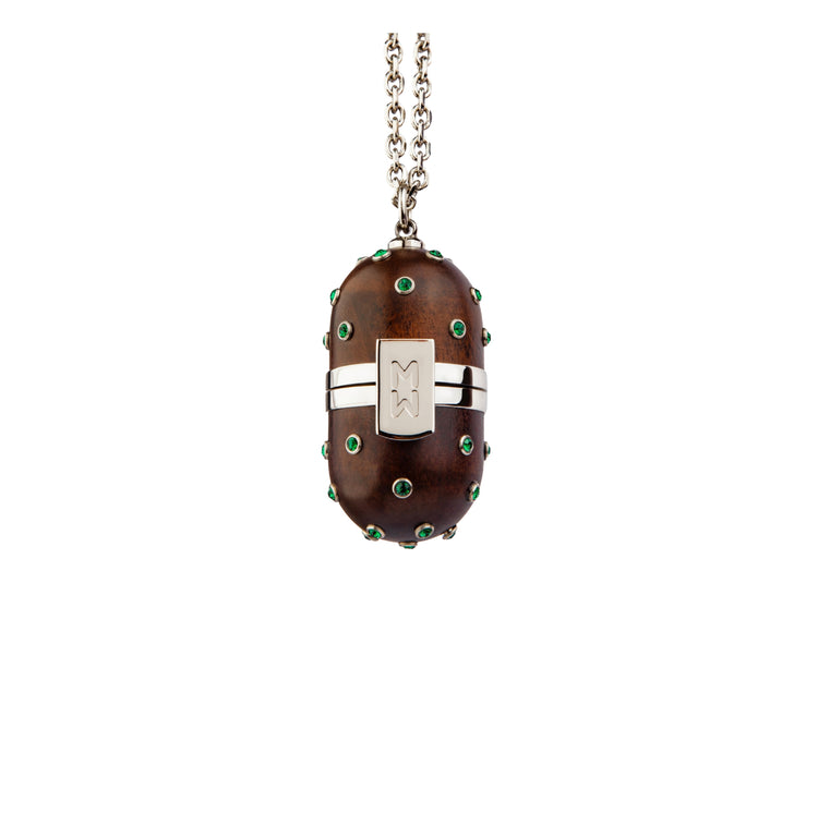 Pill Wood Crystal Pendant - Emerald Silver