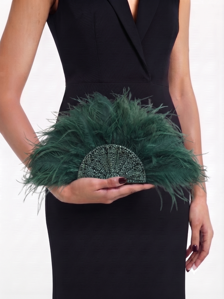 Swarovski Fan Feather Emerald Bag