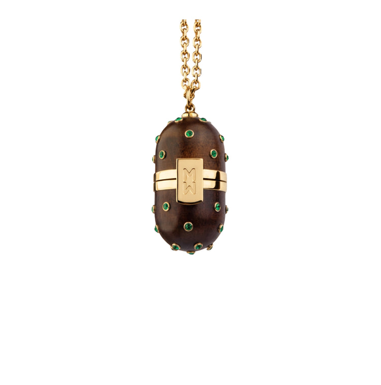 Pill Wood Crystal Pendant - Emerald Gold